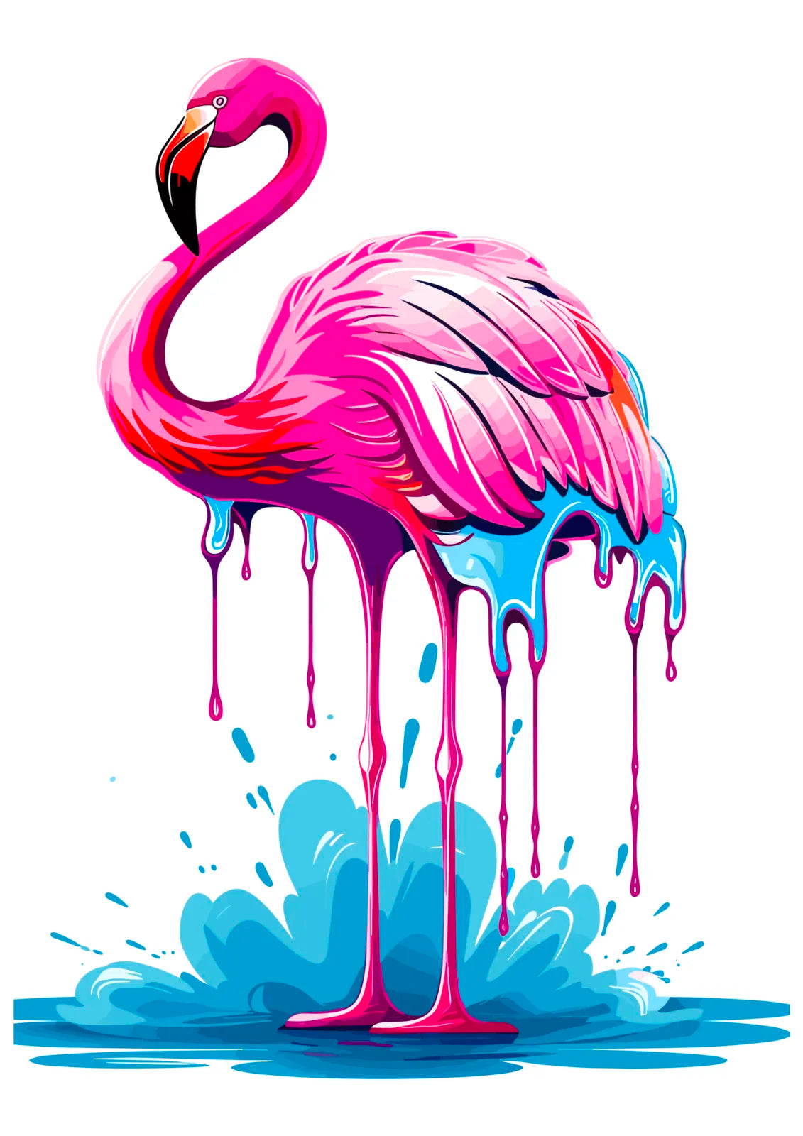 Graceful Pink Flamingo & Blue Water Paint Splash Art 3