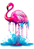 Graceful Pink Flamingo & Blue Water Paint Splash Art 3