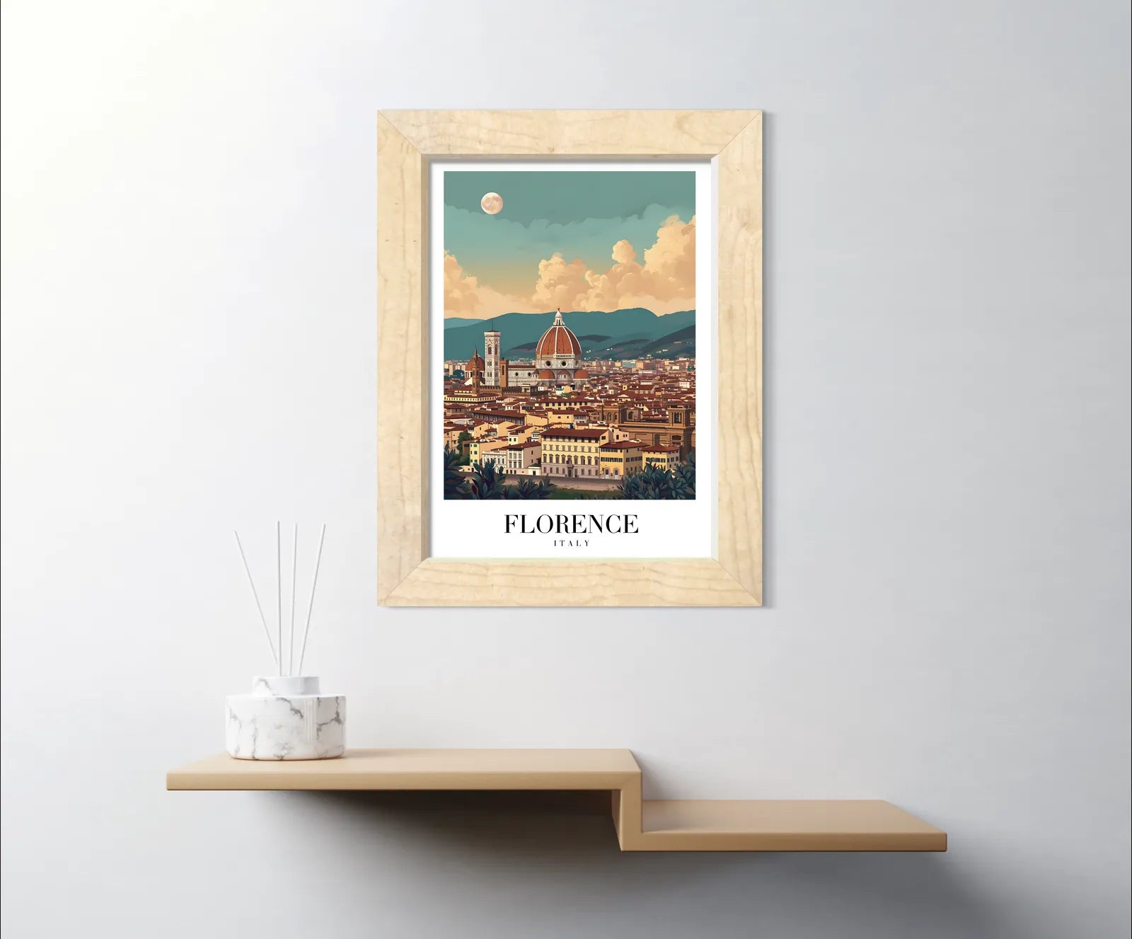 Florence Italy Art Print – City View with Duomo and Hills