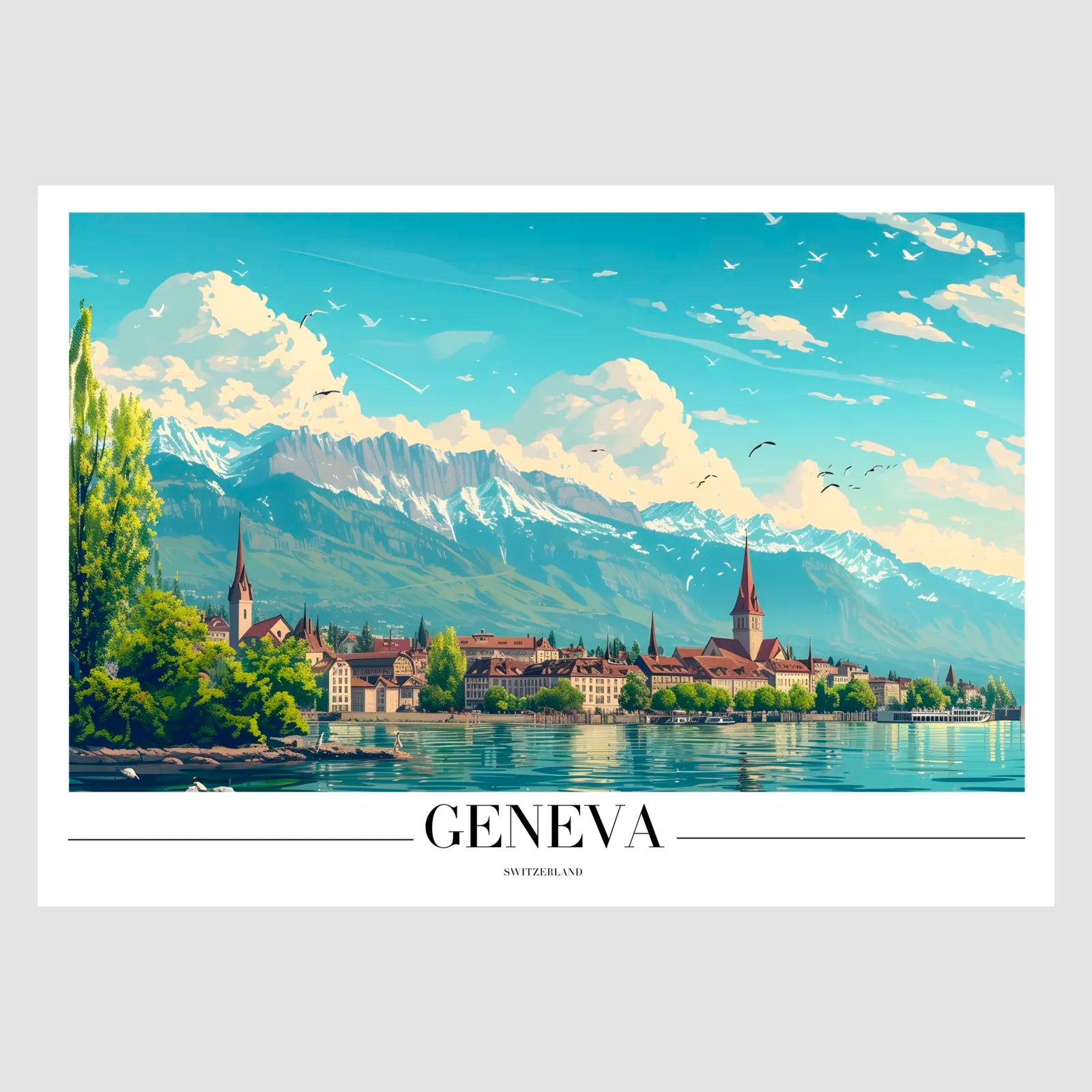 Geneva River View Art Print with Grand Architecture 1