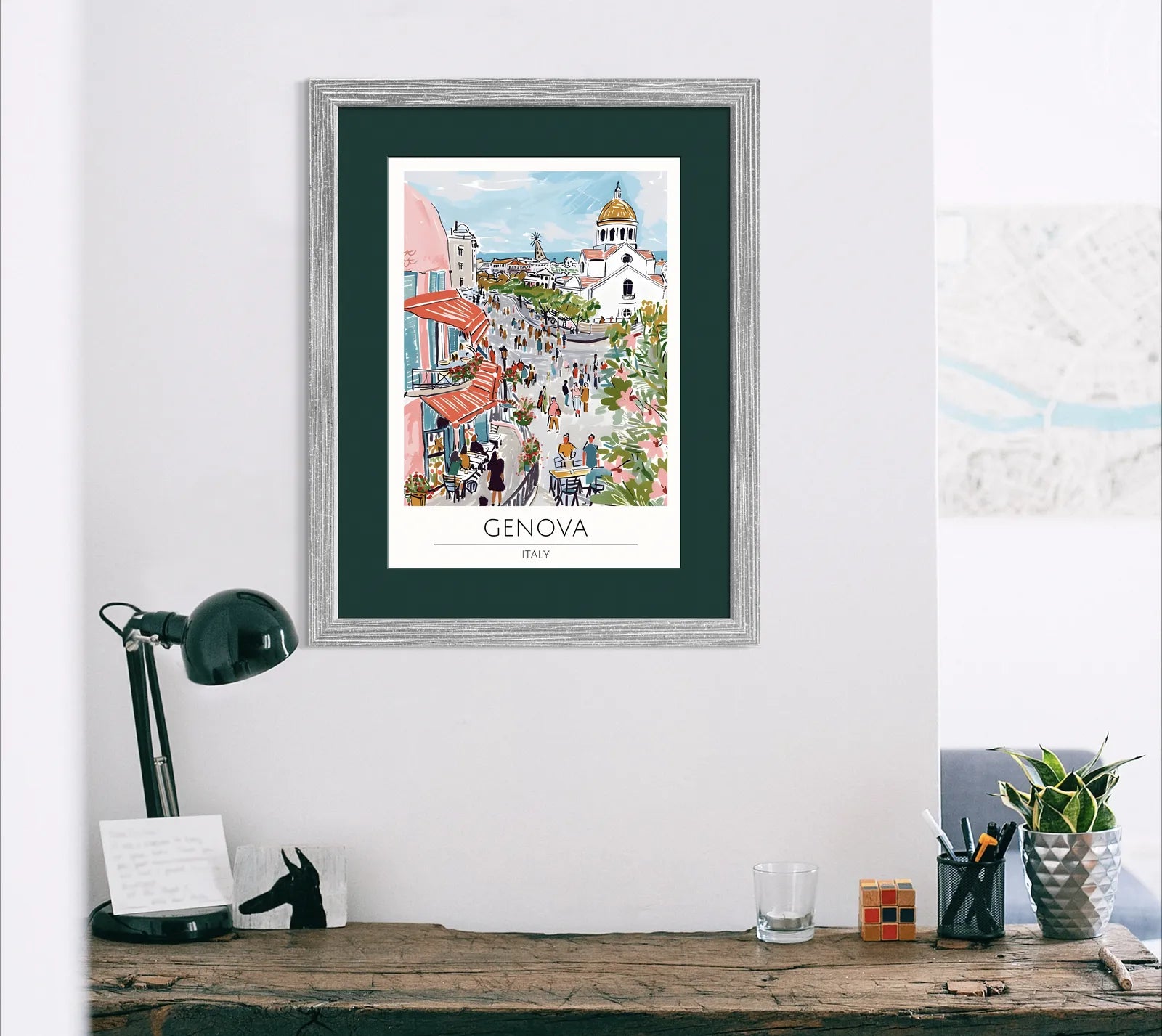 Genoa Street Scene with Cafés Art Print 2