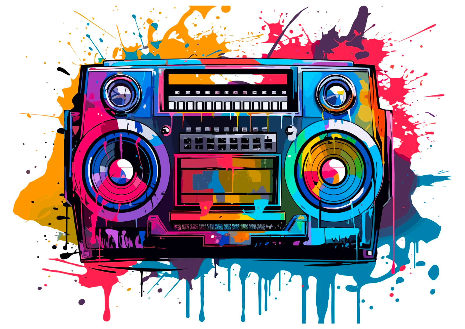 Retro Boom Box Blaster In Bright Paint Splashes Art 3