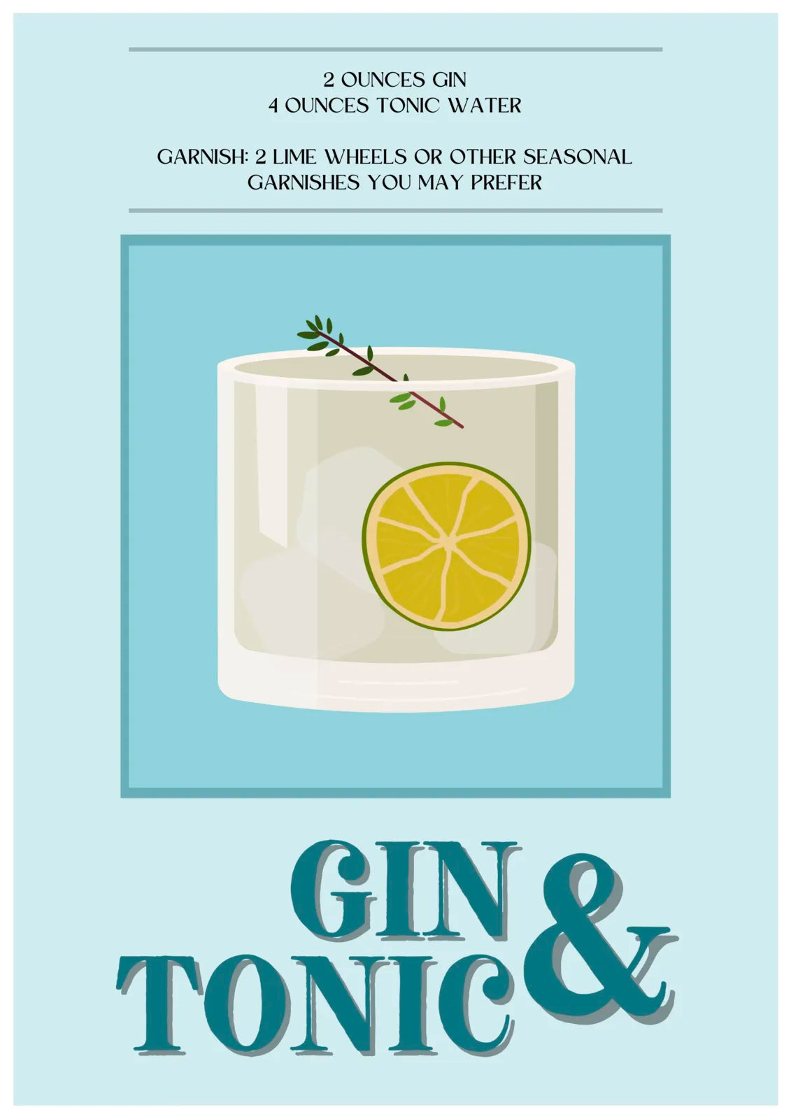 Gin and Tonic Art Print – Retro Pastel Blue Bar Decor 3