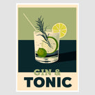 Gin and Tonic Art Print – Retro Sage Green & Blue Decor 1