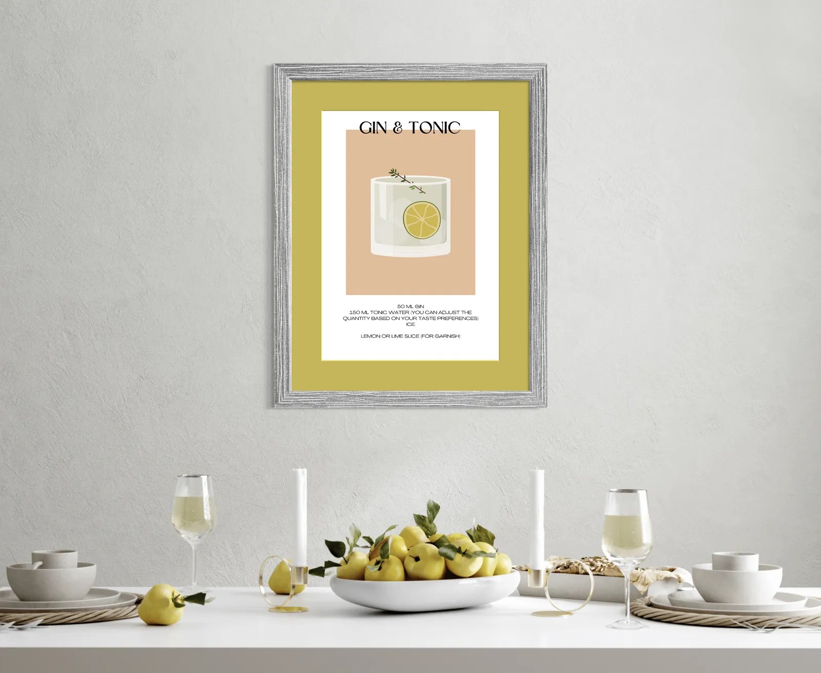 Gin and Tonic Art Print – Retro Peach and White Bar Decor 2