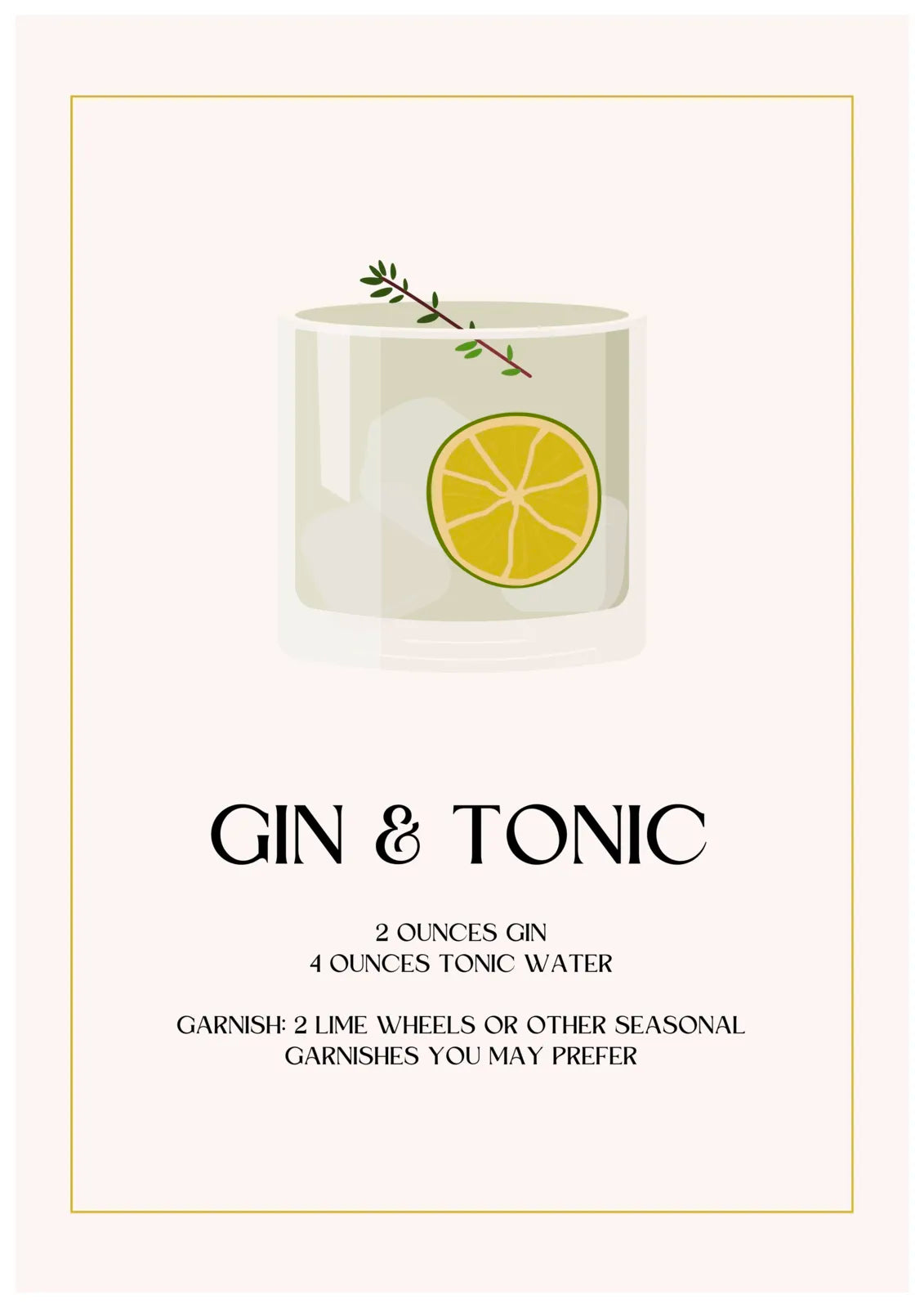 Gin and Tonic Art Print – Minimalist Ochre Bar Decor 3