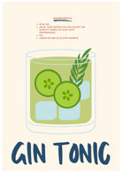 Gin and Tonic Art Print – Retro Green & Blue Bar Decor 1