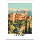 The Alhambra in Granada Art Print - Majestic Spanish Architecture with a Mountain Backdrop