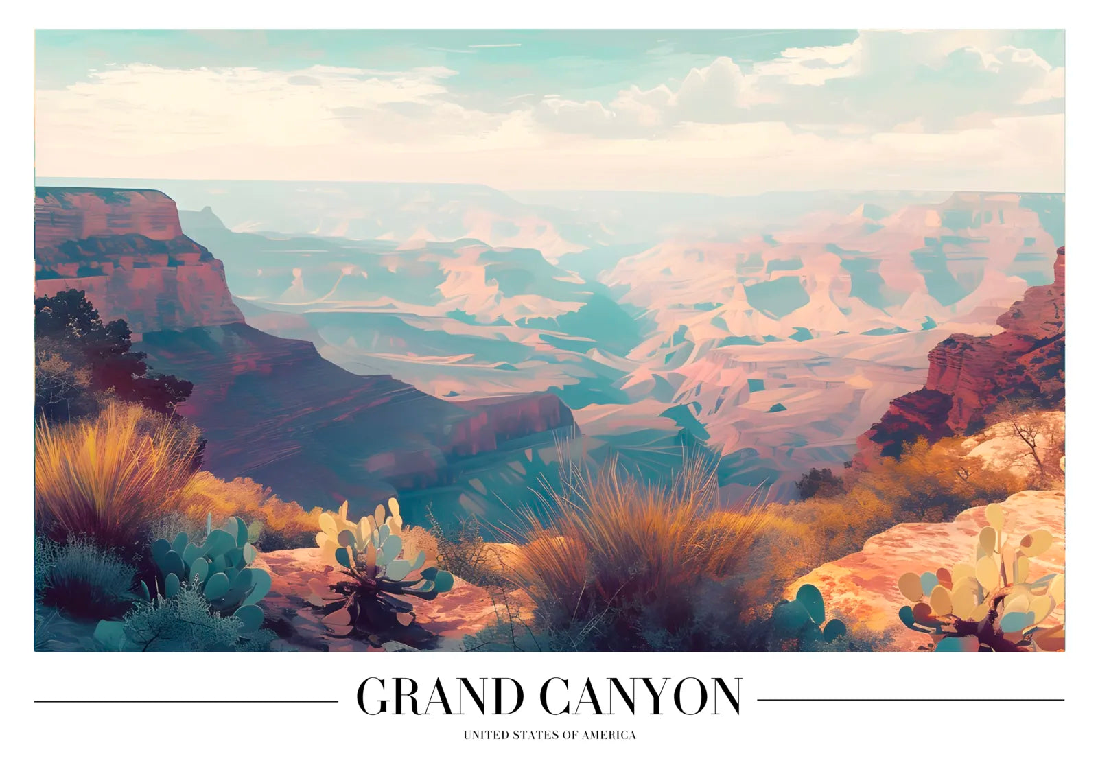 Grand Canyon View Art Print with Vibrant Canyon Layers 3