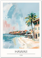 Hawaii Beachfront Art Print - Tropical Paradise of the Pacific Islands