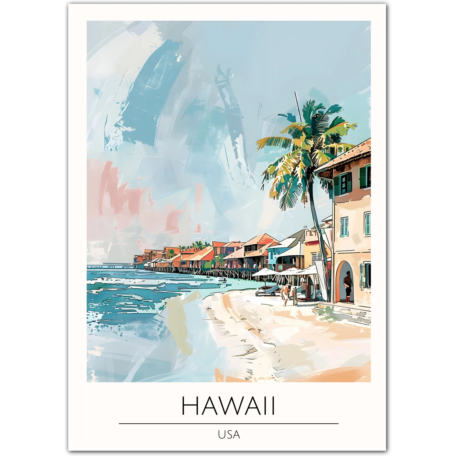 Hawaii Beachfront Art Print - Tropical Paradise of the Pacific Islands