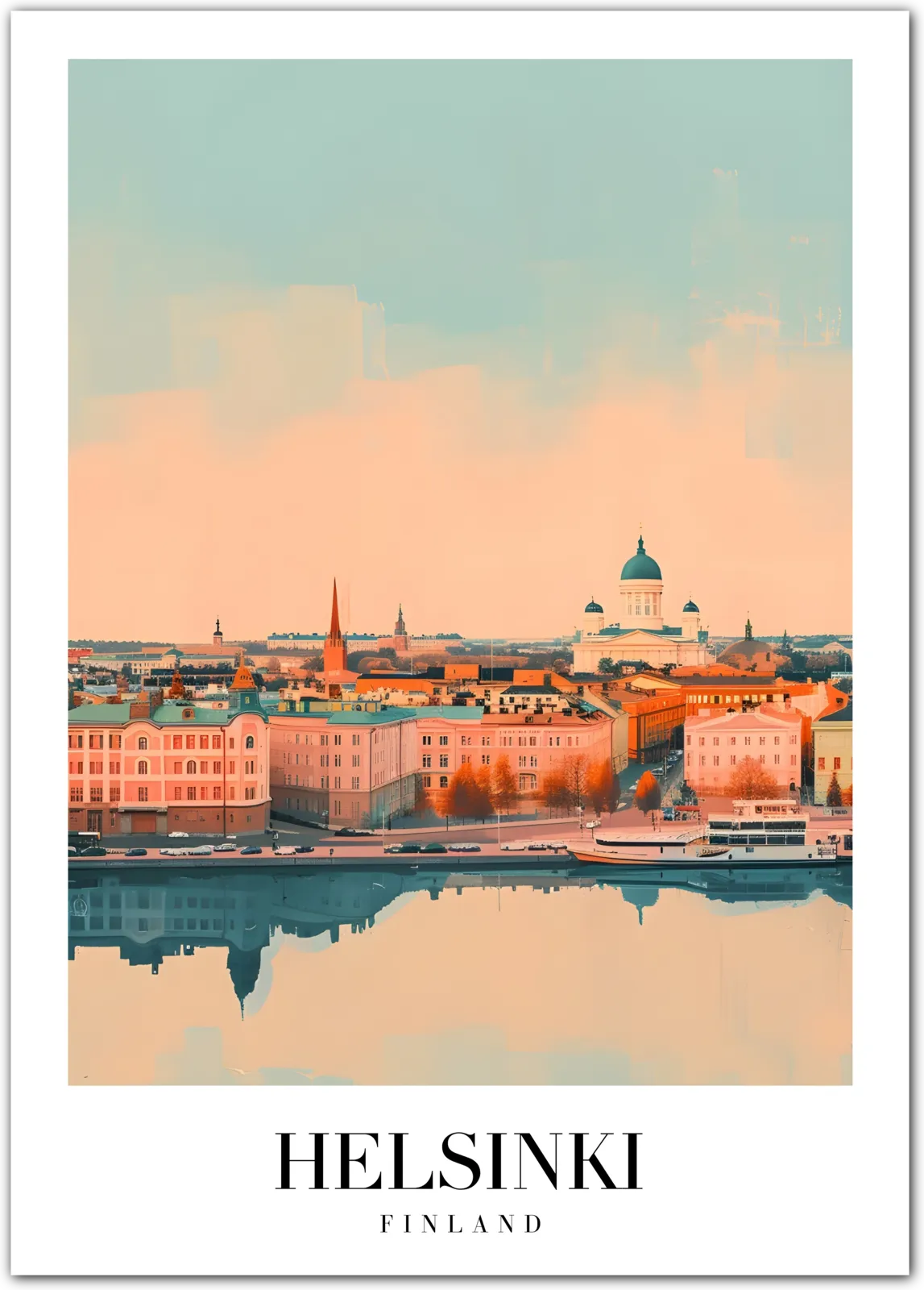 Tranquil Helsinki Cityscape Art Print - Serene Scandinavian Architecture and Coastal Beauty