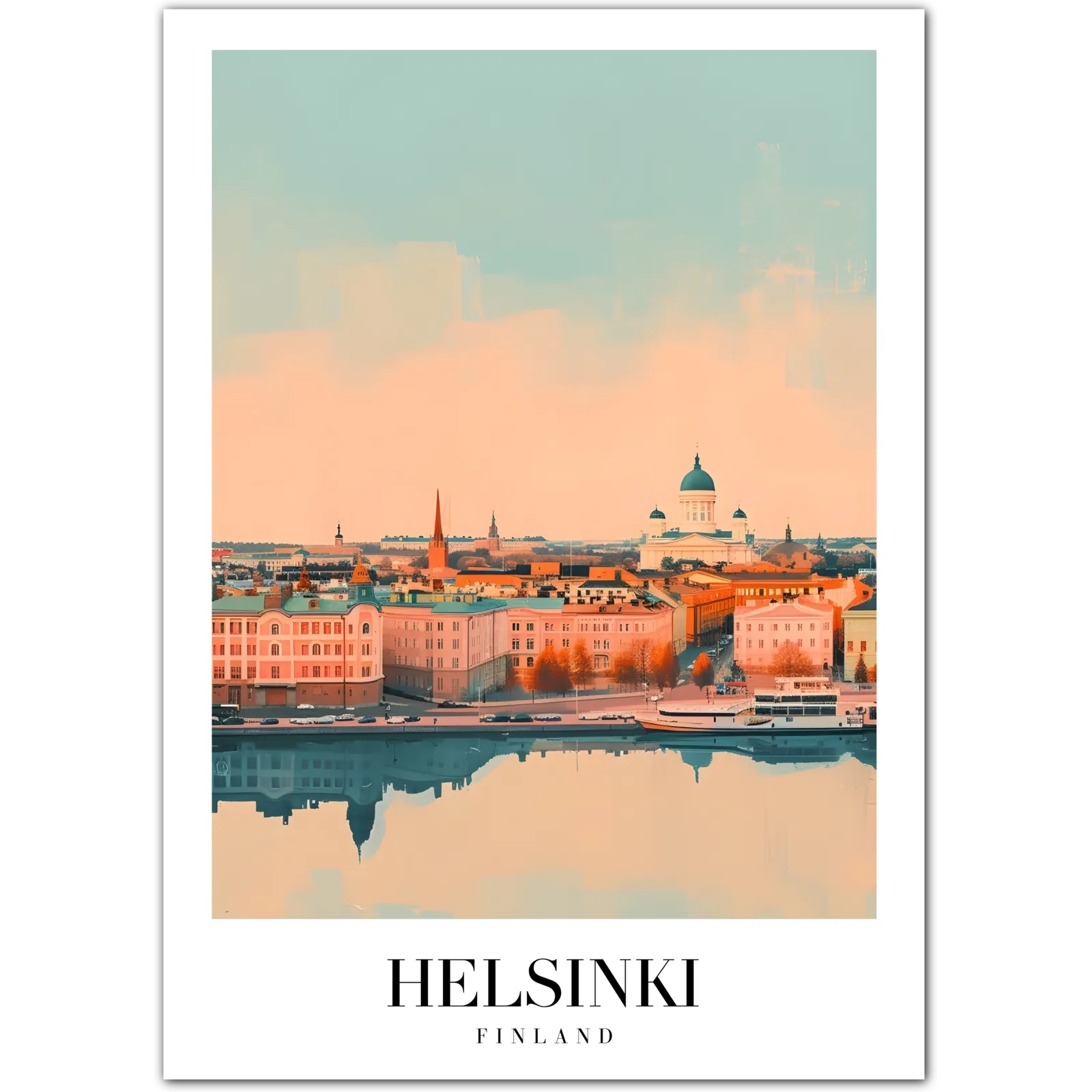 Tranquil Helsinki Cityscape Art Print - Serene Scandinavian Architecture and Coastal Beauty