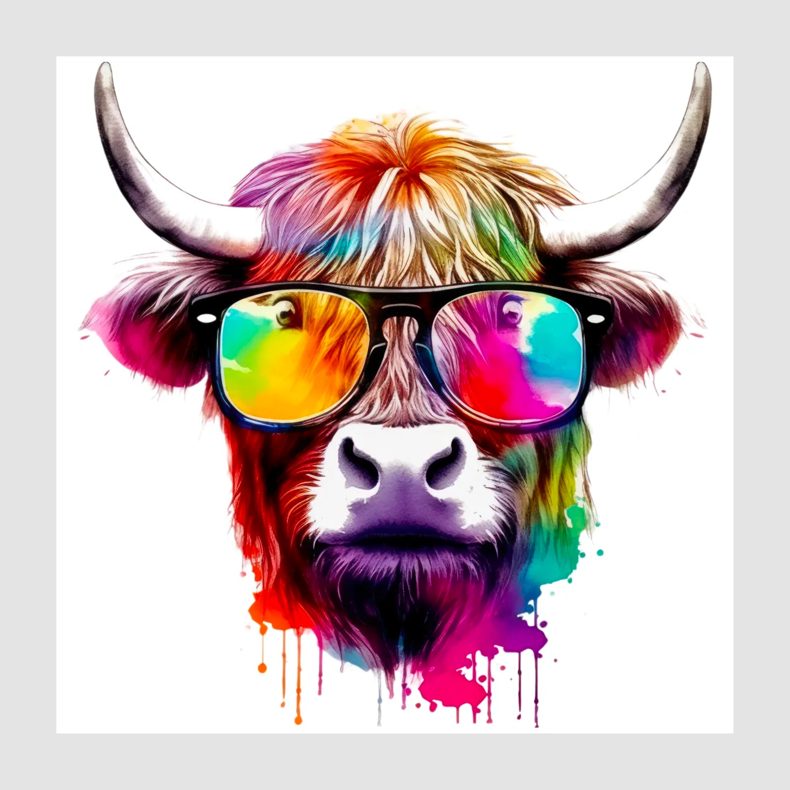 Spectacles Paint Splash Highland Cow Art Print 1