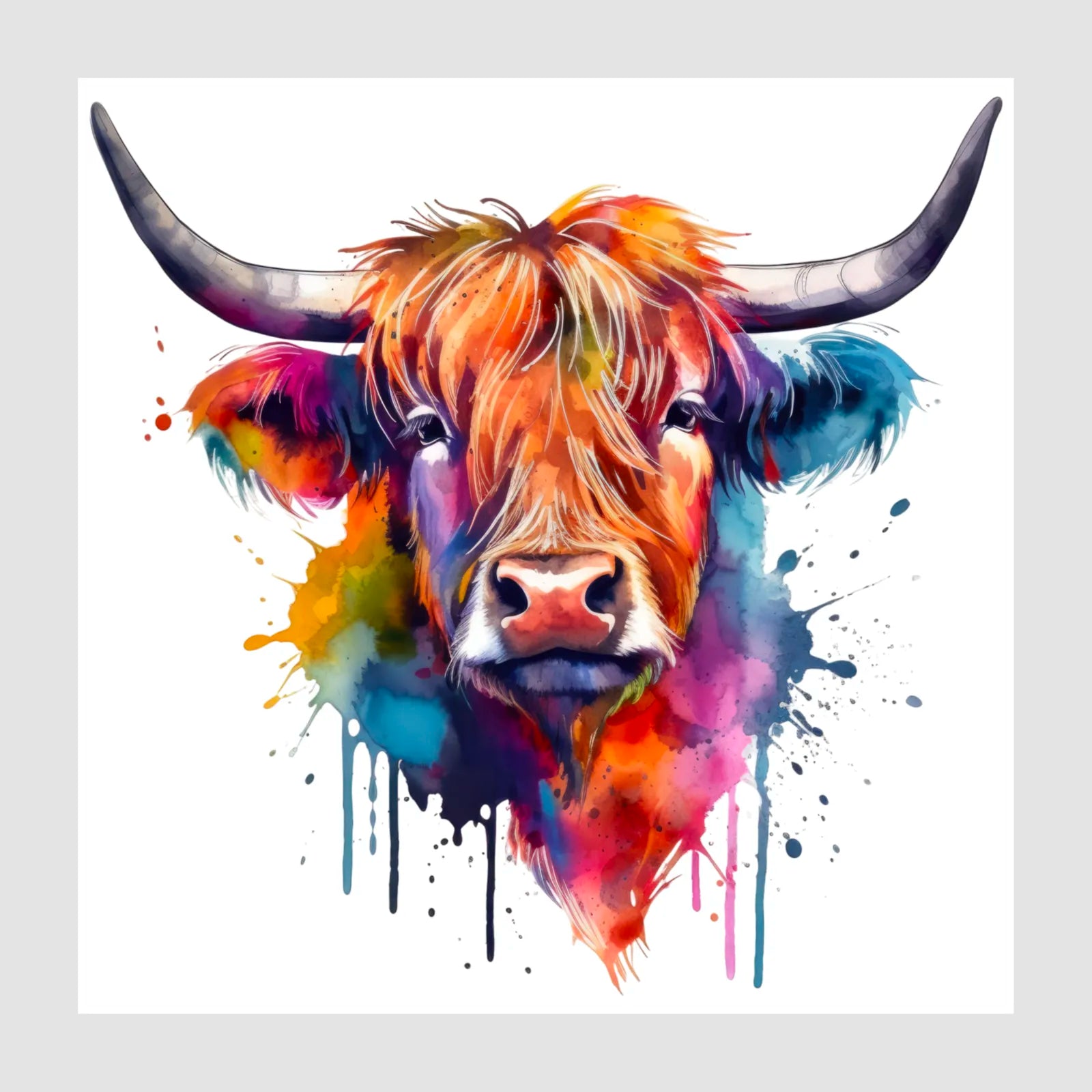 Oil Colours Splash Highland Cow Art Print 1