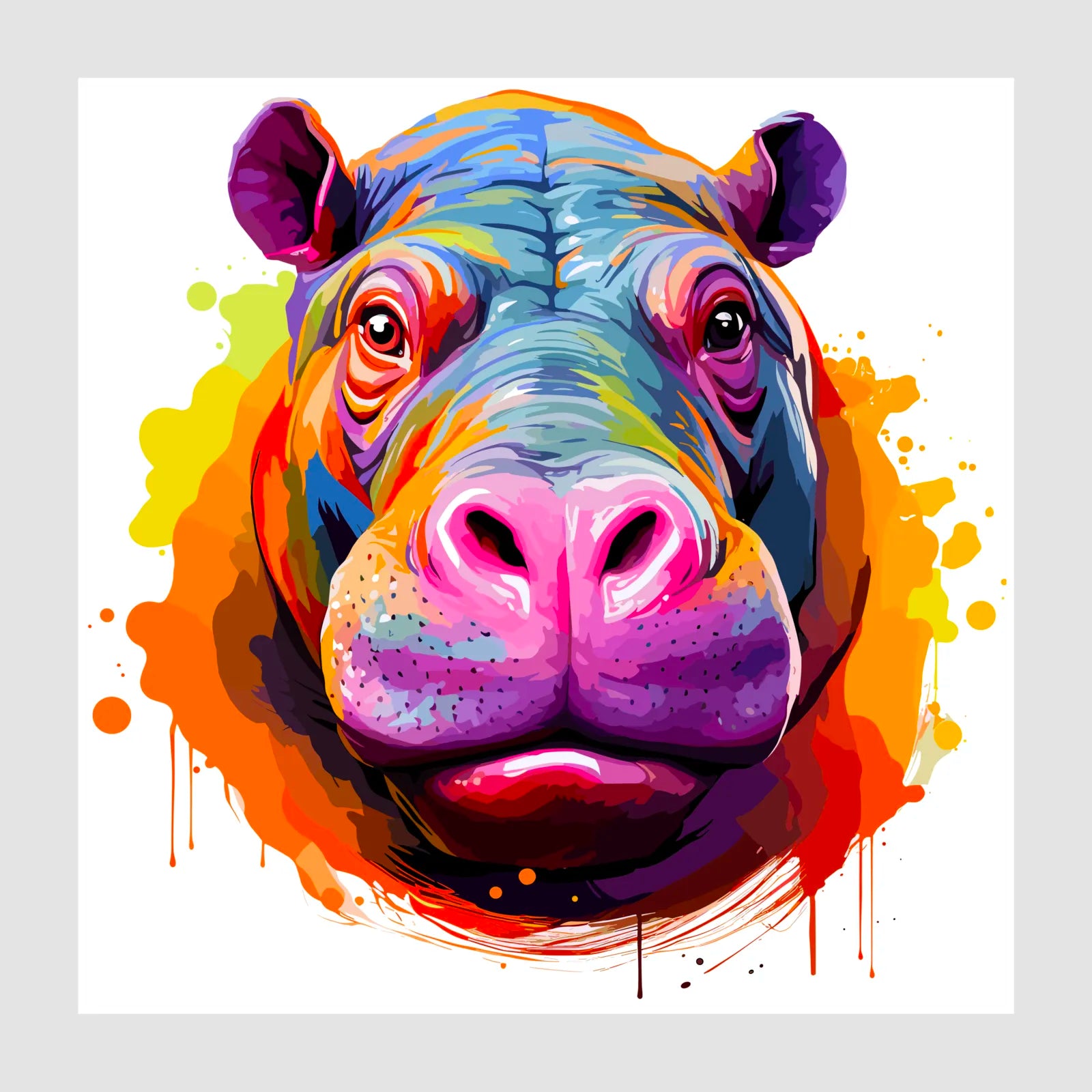 Awesome Bright Paint Splash Hippo Art Print 1