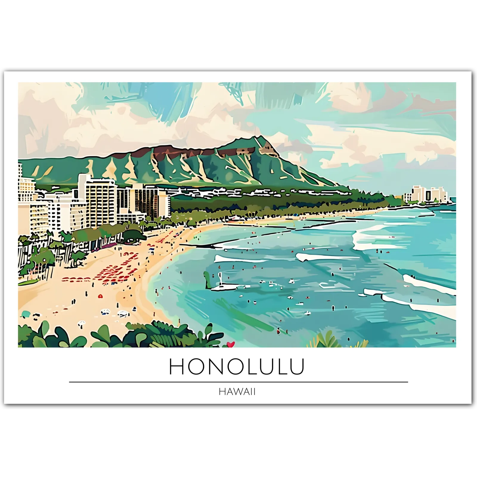 Honolulu Beachfront - Hawaii Island Art Print