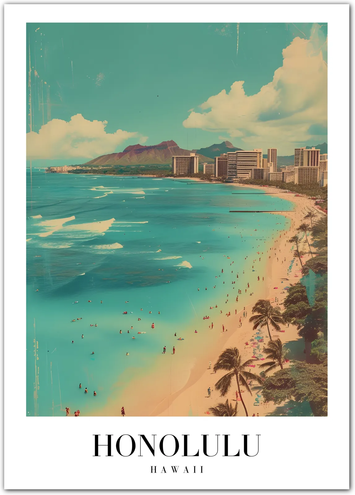 Tropical Honolulu Beach Art Print - Stunning Views of Waikiki and Diamond Head