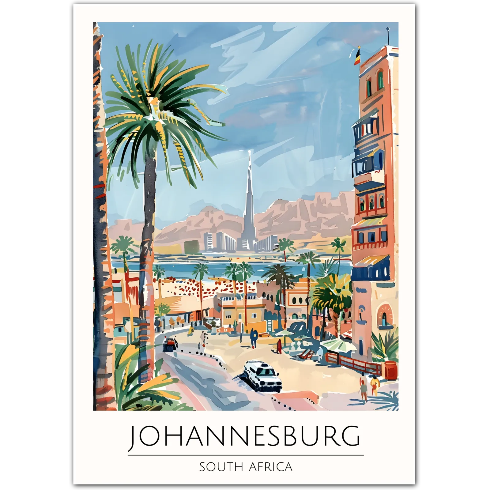 Johannesburg Cityscape Art Print - Vibrant Streets and Towering Skyscrapers