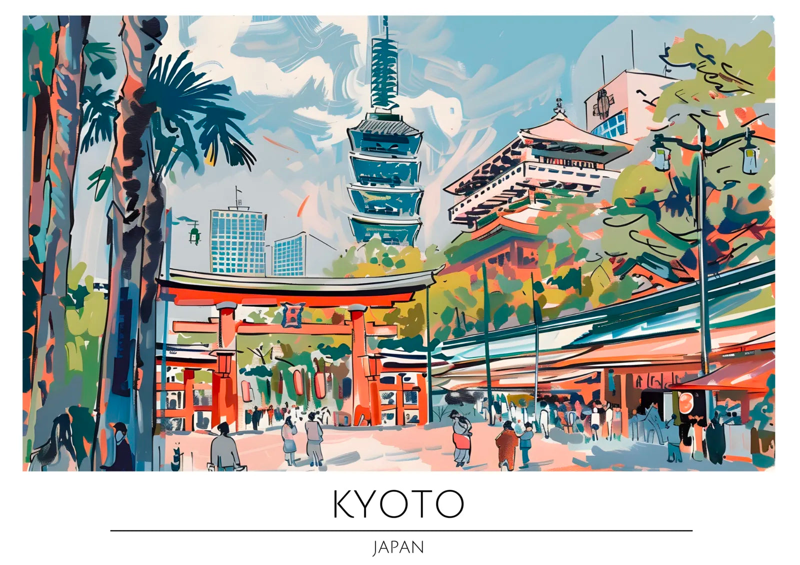 Kyoto Cityscape with Pagoda and Skyscrapers Art Print 3