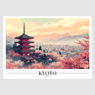 Kyoto City View Art Print with Blossom Trees and Mountains 1