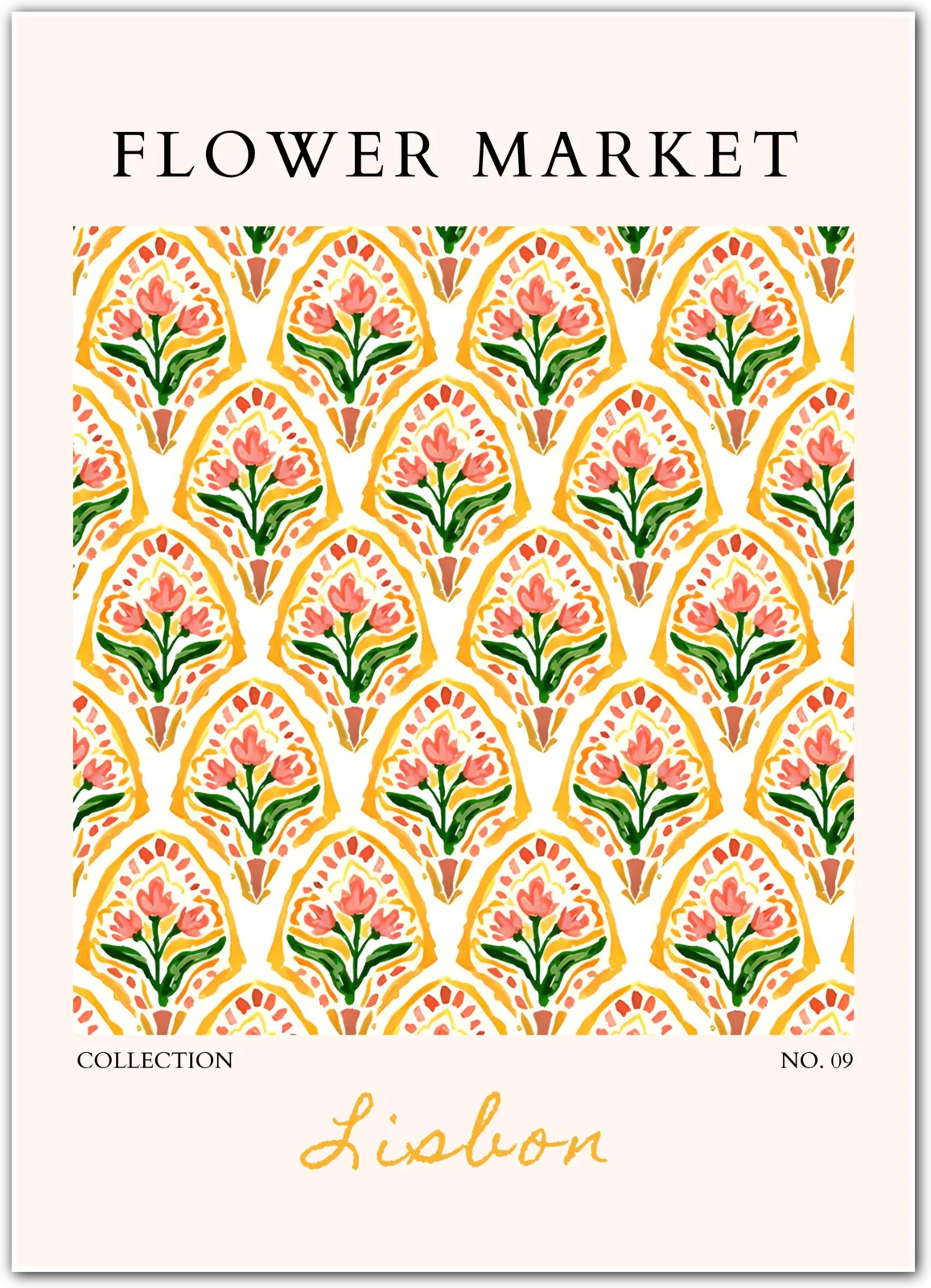 Lisbon Azulejo-Inspired Floral Print – Vibrant Portuguese Pattern Art