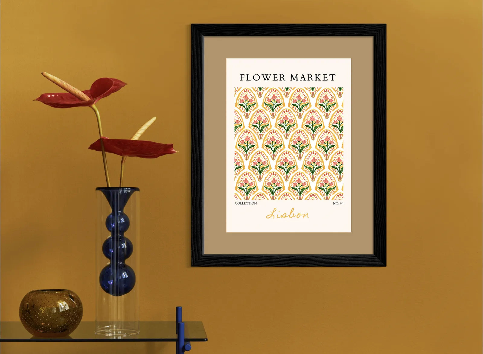 Lisbon Azulejo-Inspired Floral Print – Vibrant Portuguese Pattern Art