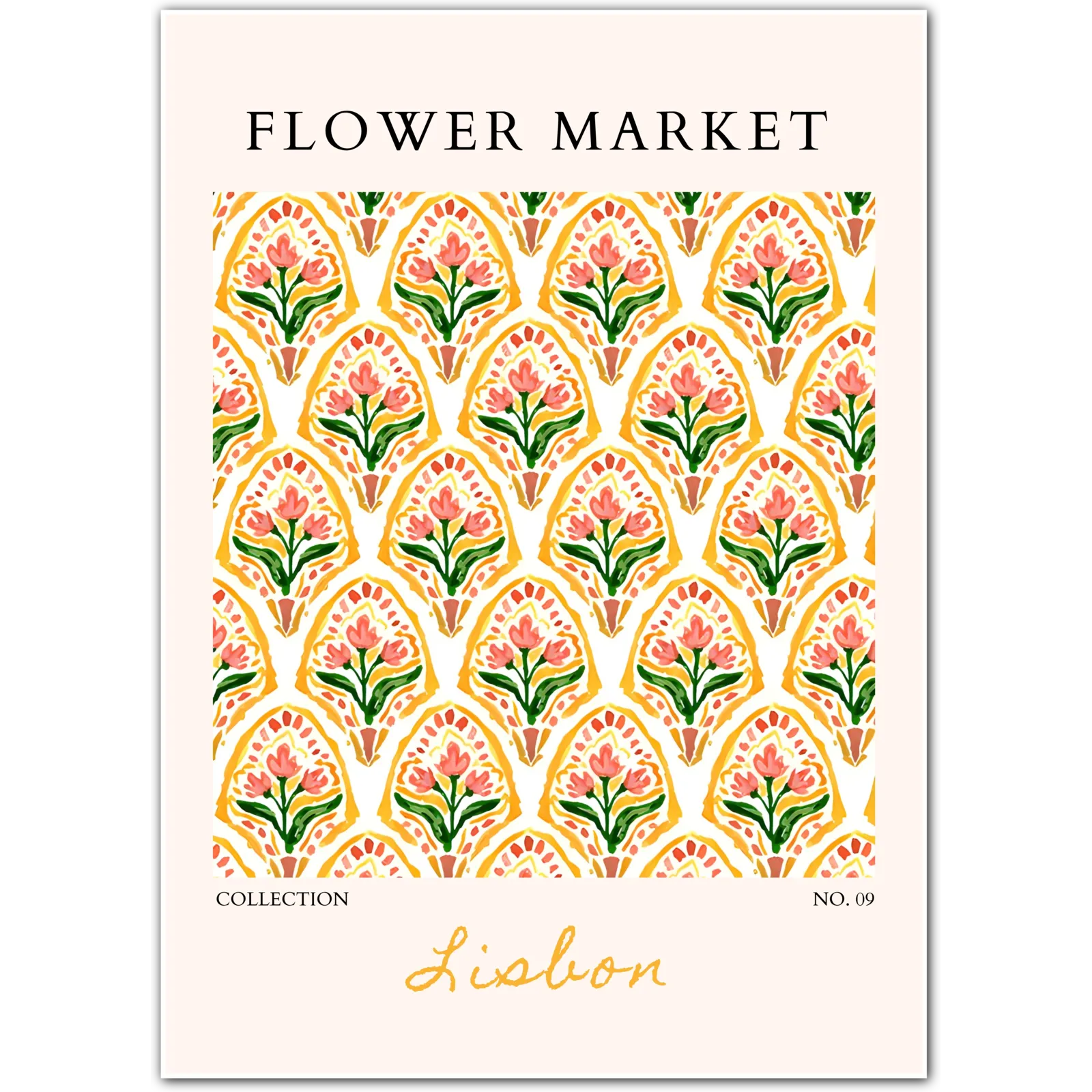 Lisbon Azulejo-Inspired Floral Print – Vibrant Portuguese Pattern Art
