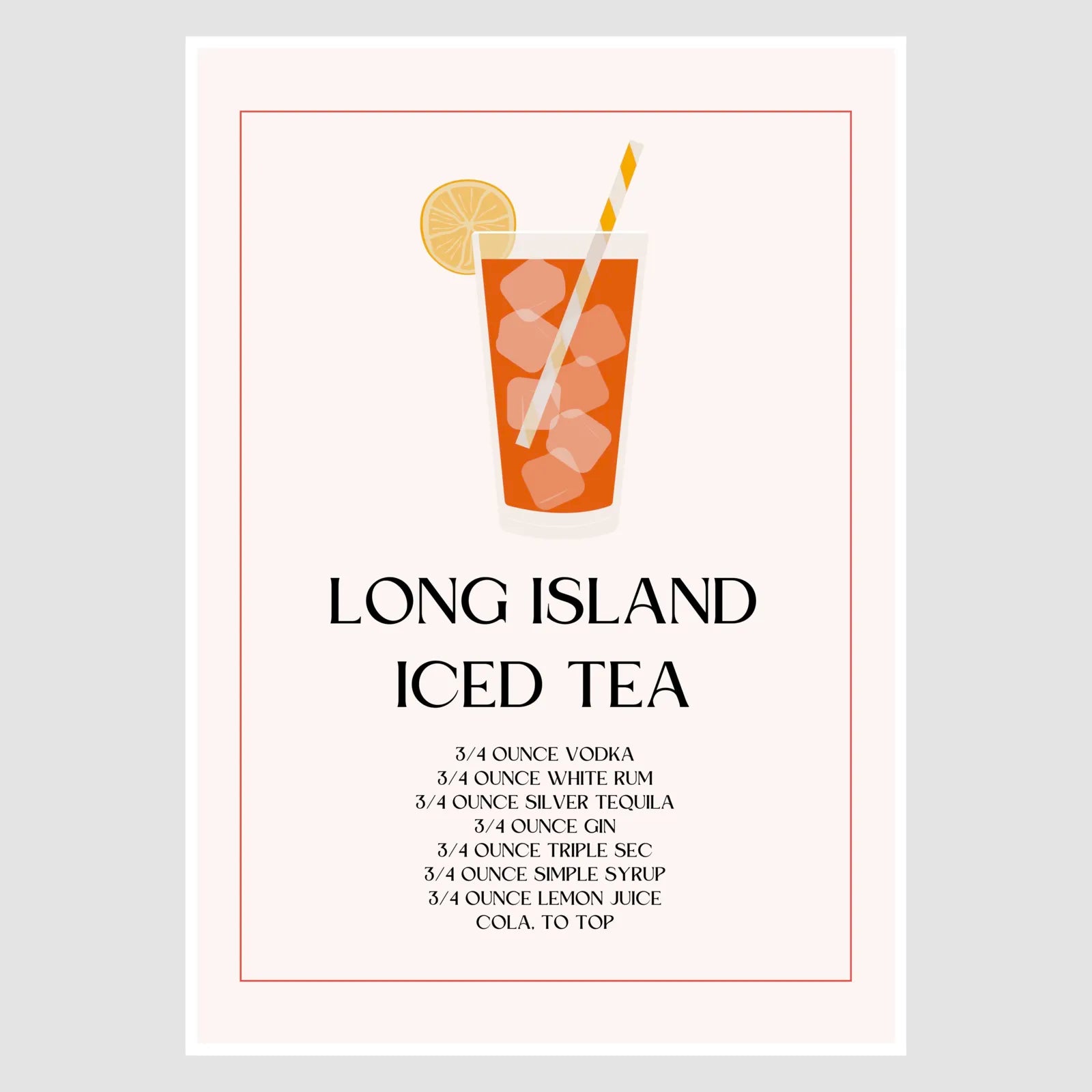 Long Island Iced Tea Art Print – Retro Red & White Bar Decor 1