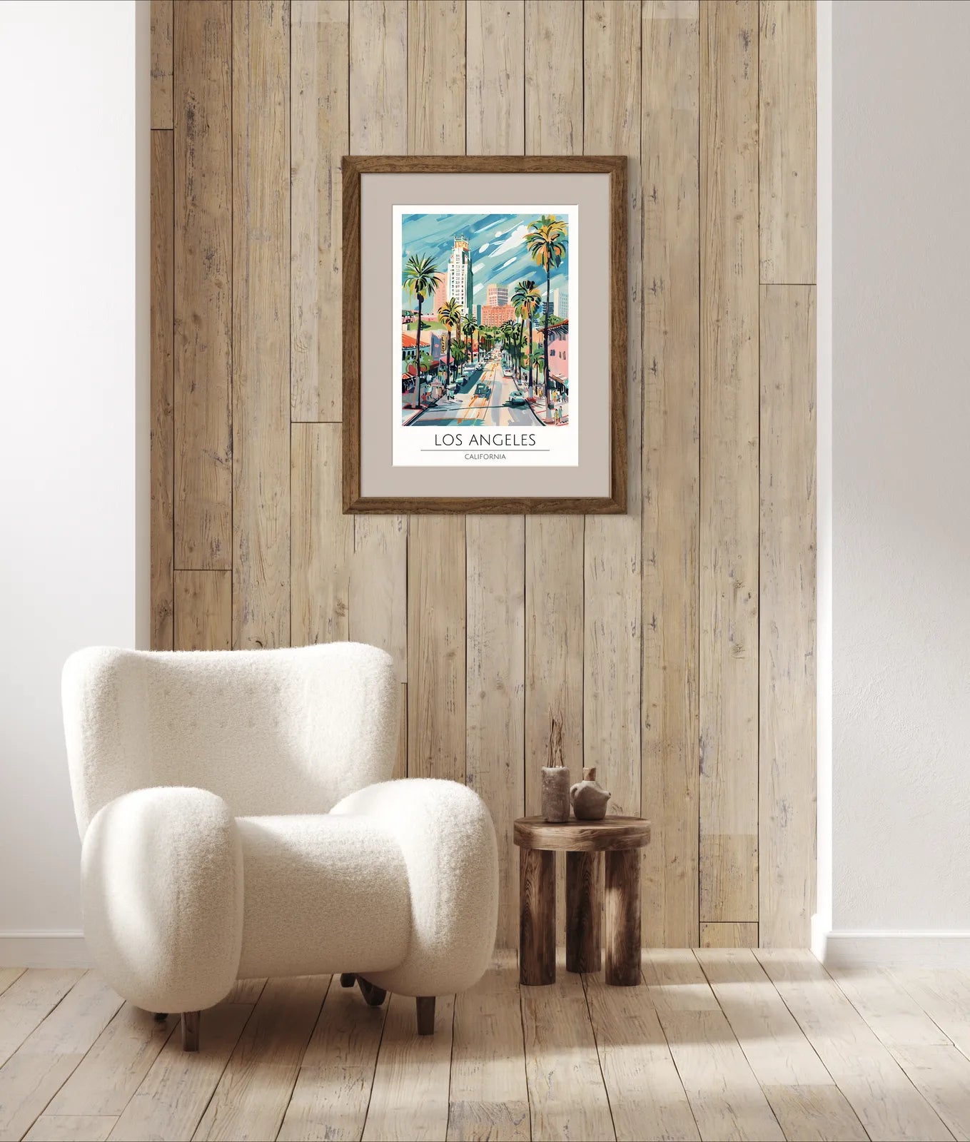 Downtown LA Art Print With Retro Palm-Lined Streets And Skyline 2