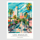 Downtown LA Art Print With Retro Palm-Lined Streets And Skyline 1