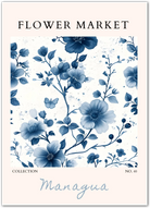 Managua Indigo Blossom Wall Art – Nicaraguan Floral Elegance in Monochrome