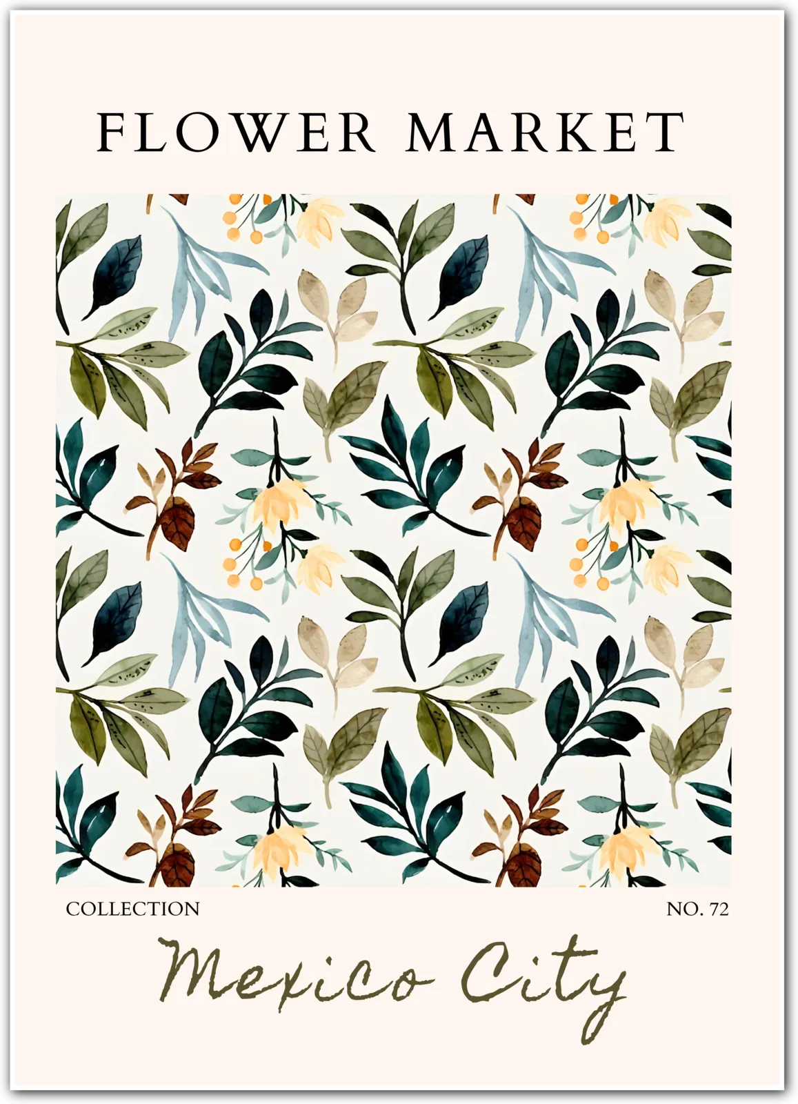 Mexico City Flower Market Print – Earthy Watercolour Foliage Art