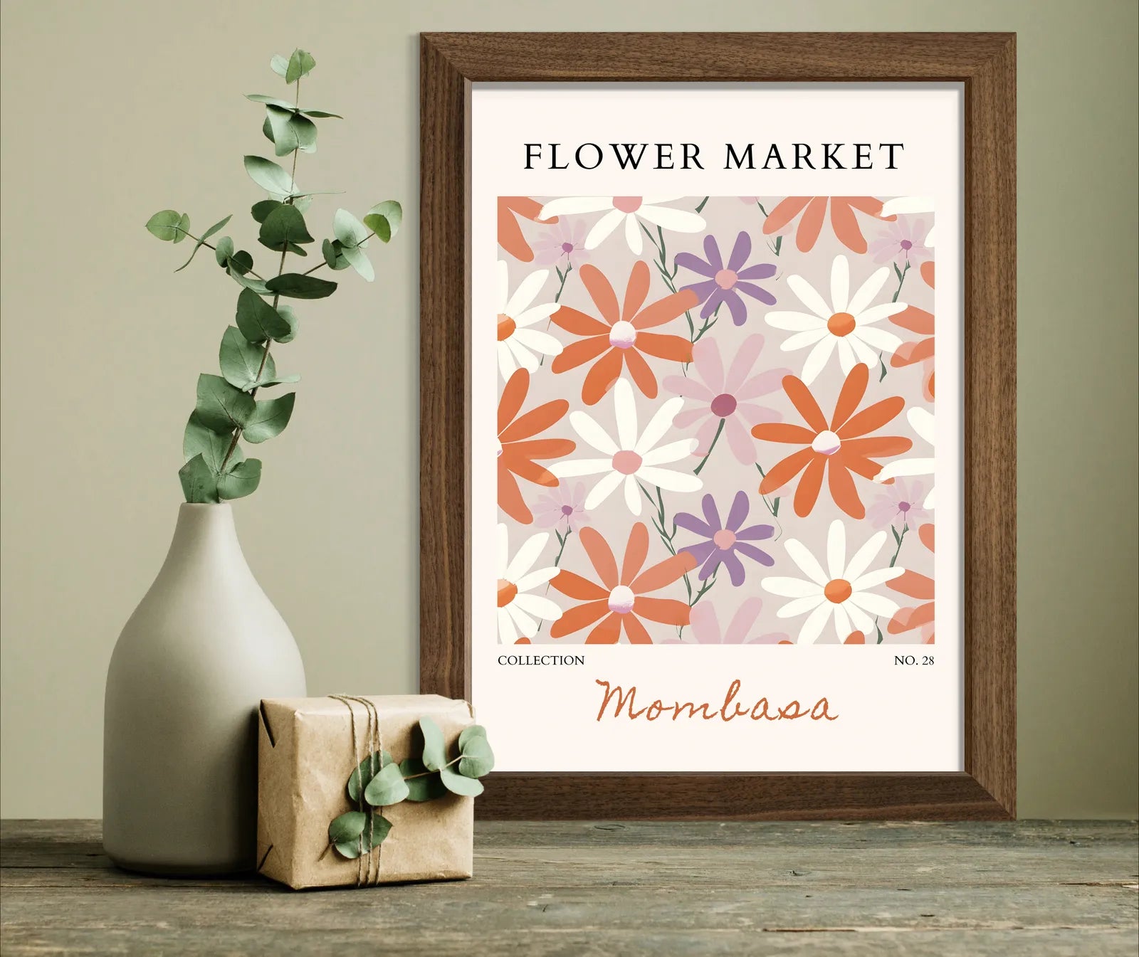 Mombasa Daisy Art Print – Tropical Florals in Peach and Lilac