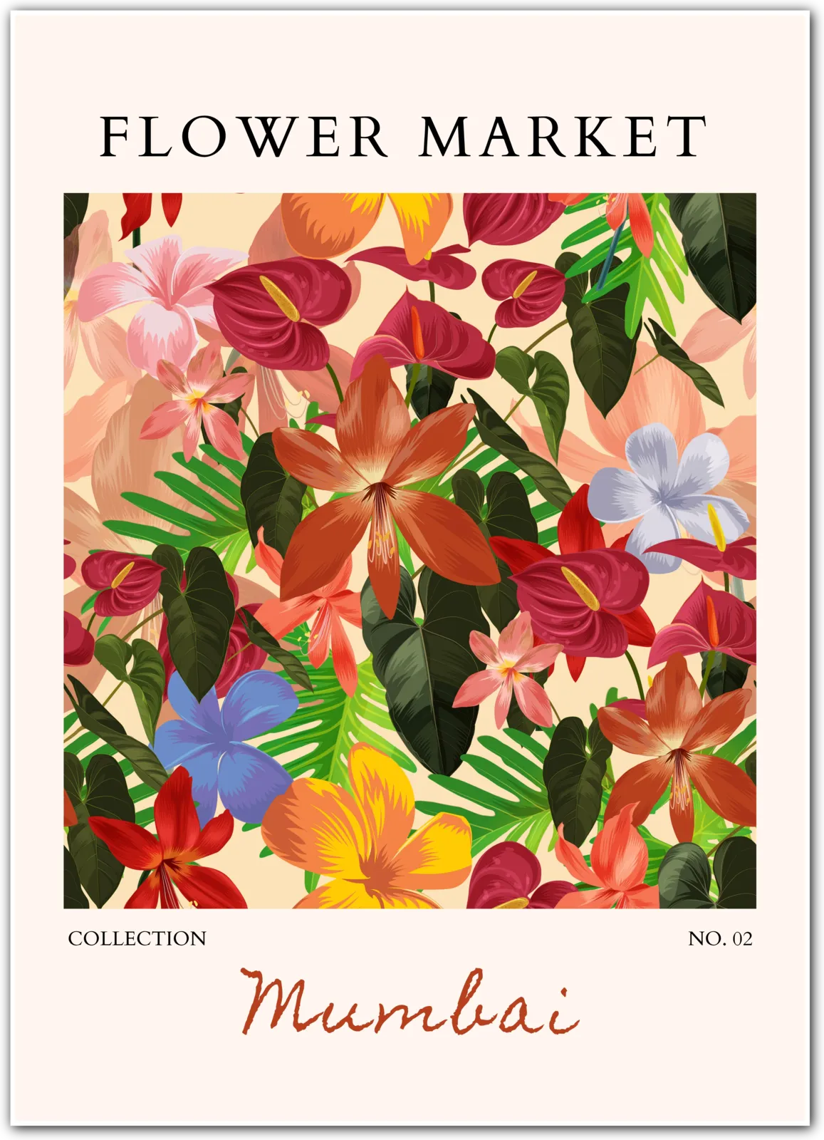 Mumbai Flower Market Art Print – Tropical Bloom Explosion in Bold Colour