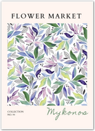 Mykonos Flower Market Art Print – Mediterranean Leafy Breeze in Soft Pastels