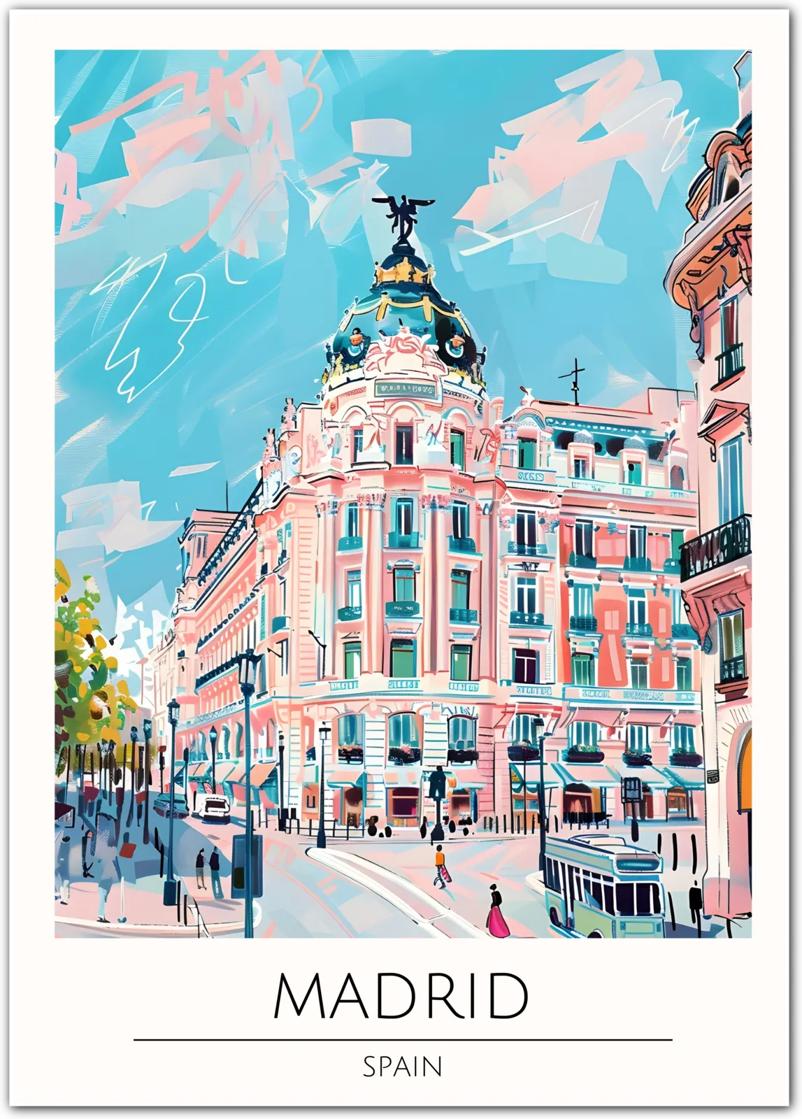 Madrid Cityscape Art Print - Iconic Spanish Architecture and Urban Vibes