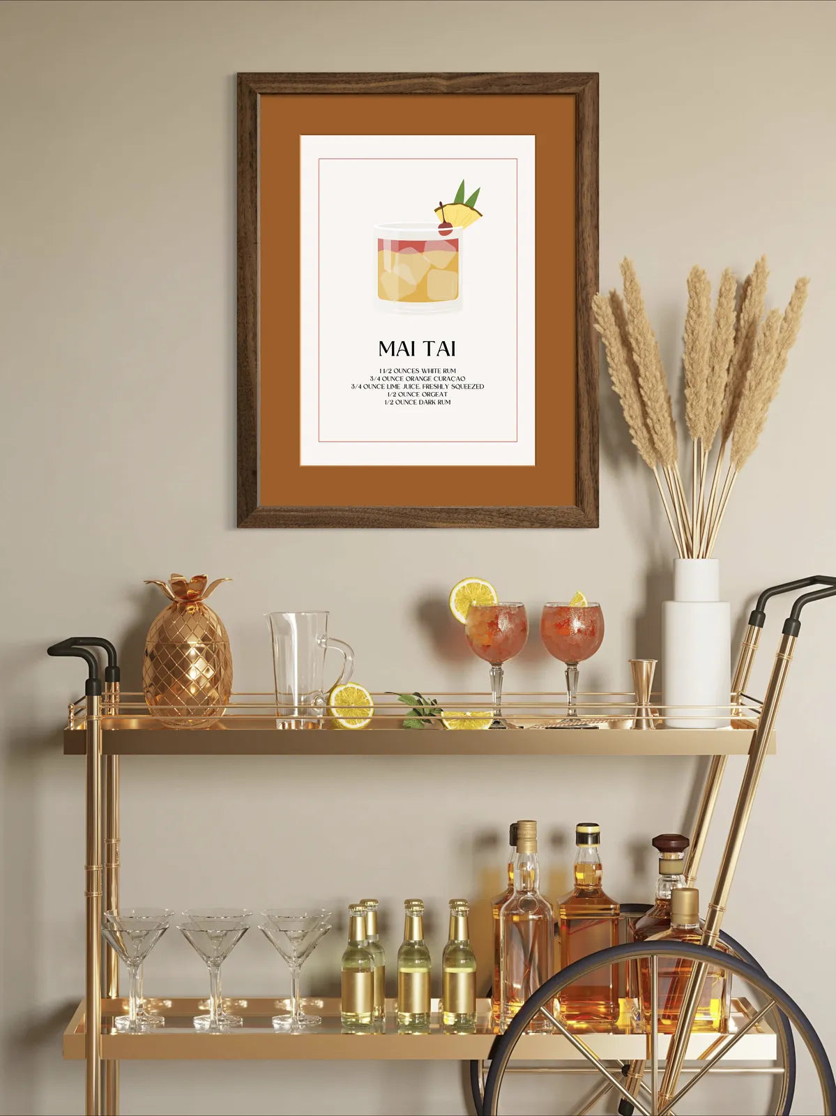 Mai Tai Cocktail Art Print – Retro Red & White Bar Decor 2