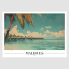 Maldives Beach Art Print with Palm Trees and Huts 1