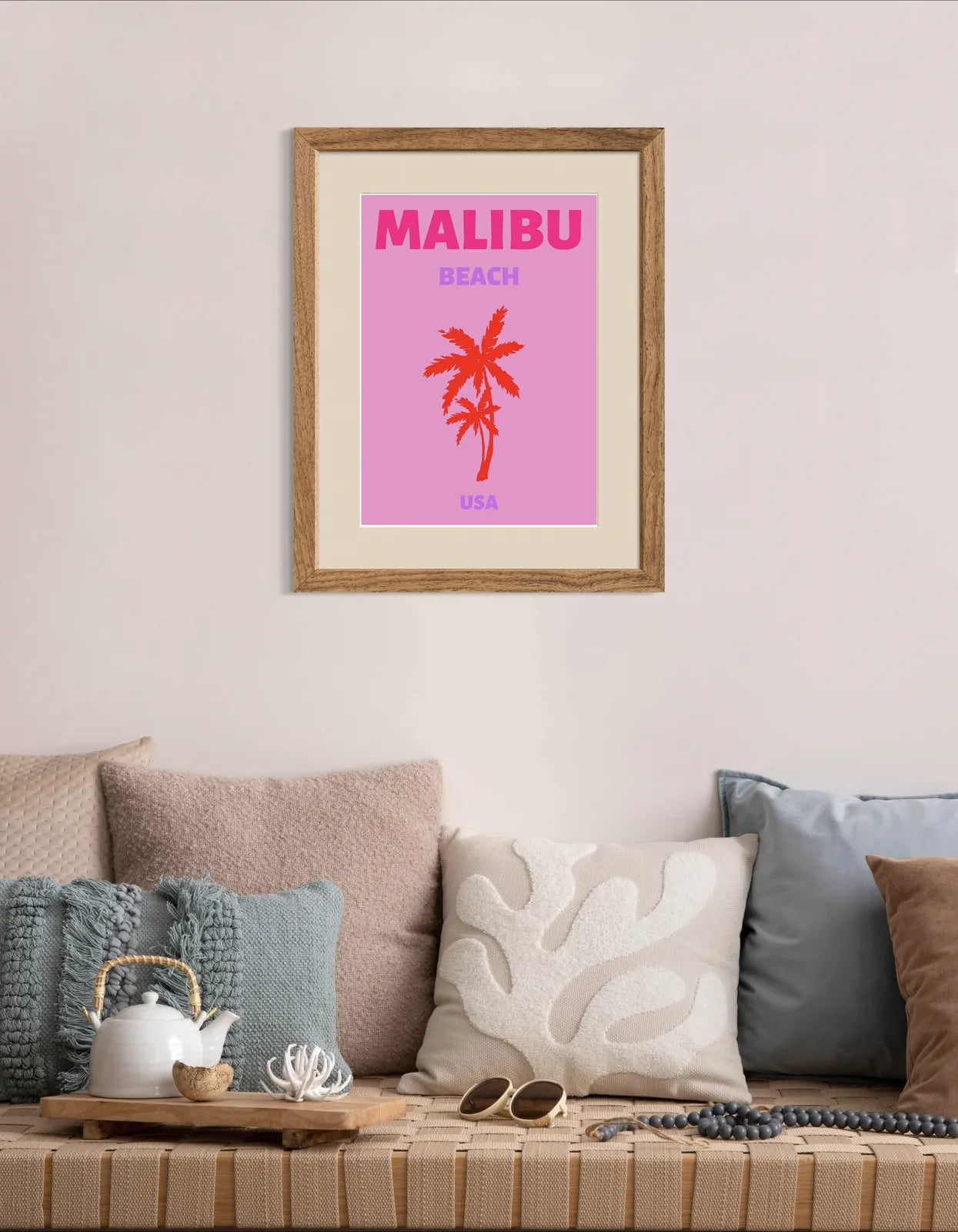 Malibu Pink Palm Trees Sunset Art Print