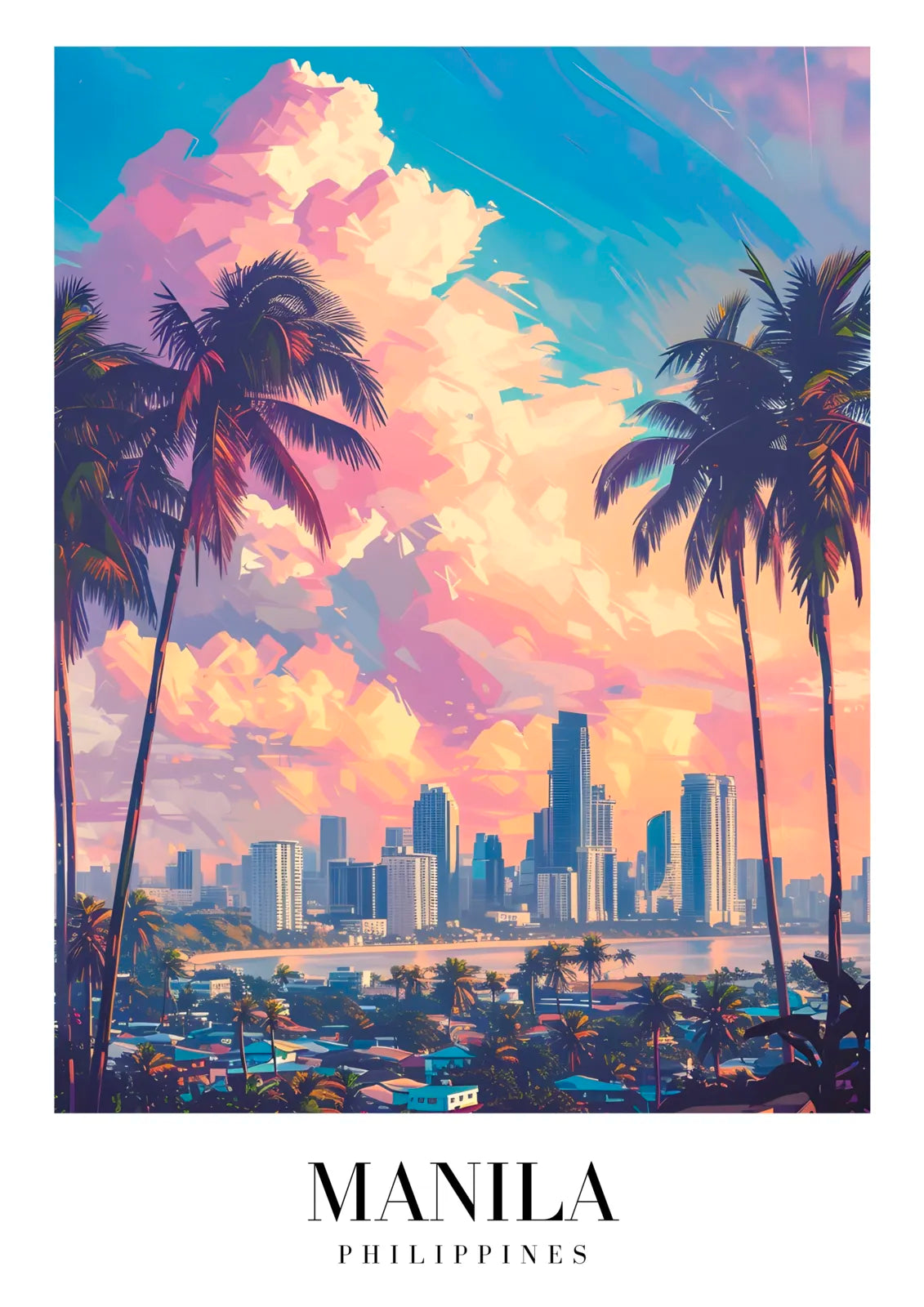 Manila Bay Art Print With Colorful Cityscape And Sunset Sky 3