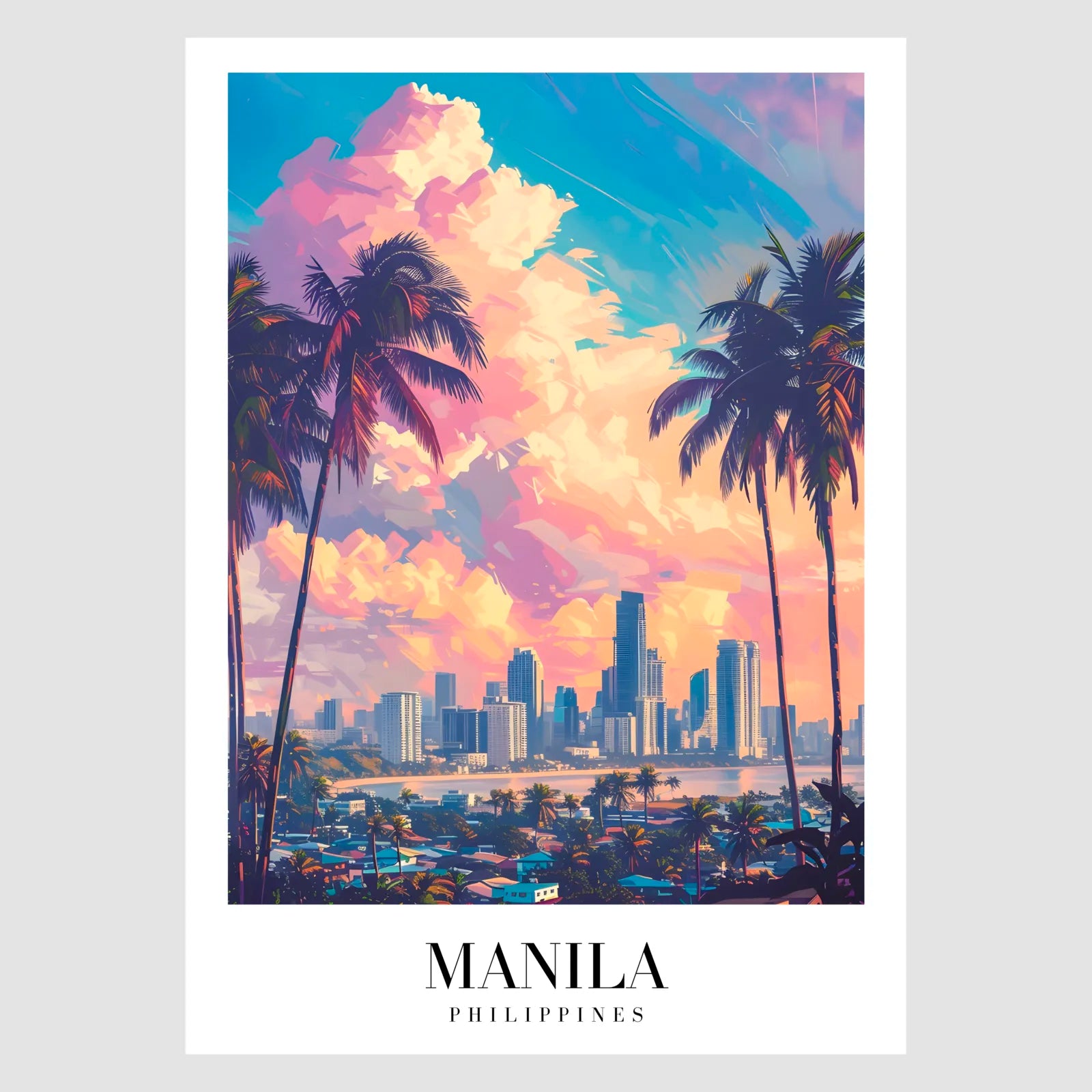 Manila Bay Art Print With Colorful Cityscape And Sunset Sky 1