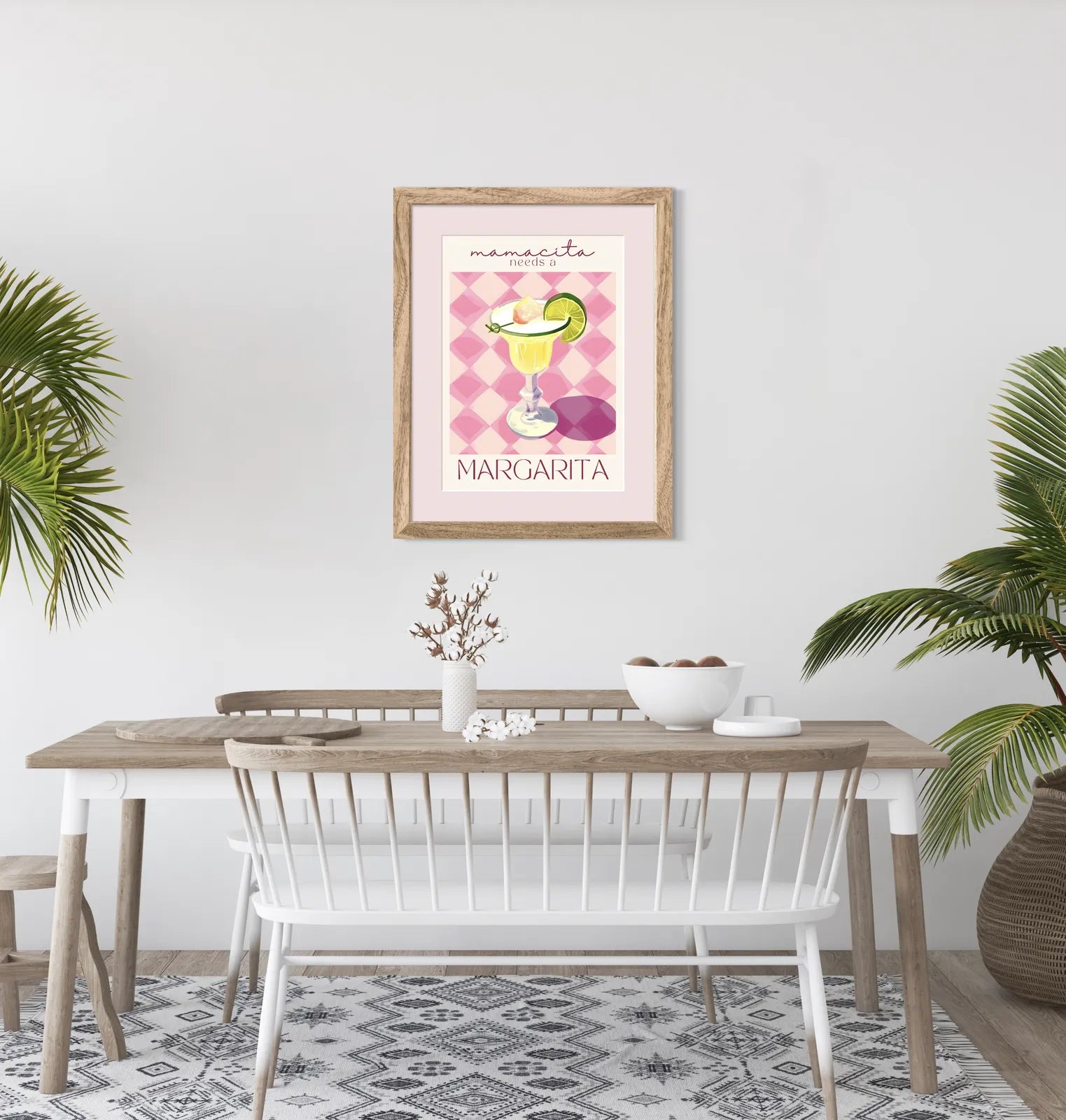 Margarita Art Print – Retro Pink & Cream Bar Decor 2