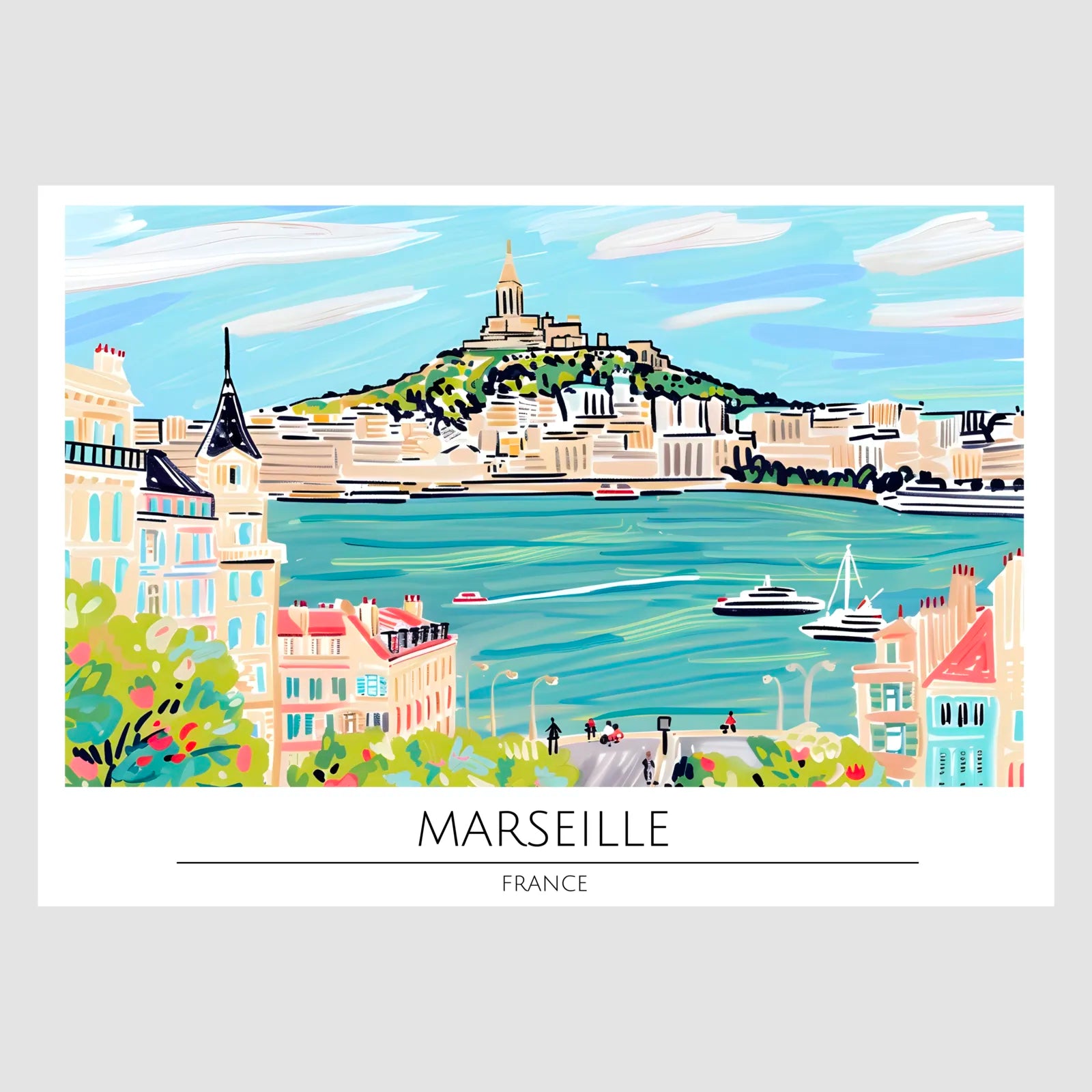 Old Port Marseille with Boats and Hills Art Print 1