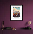 Melbourne Autumn Art Print With City Train And Skyscrapers 2