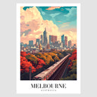 Melbourne Autumn Art Print With City Train And Skyscrapers 1