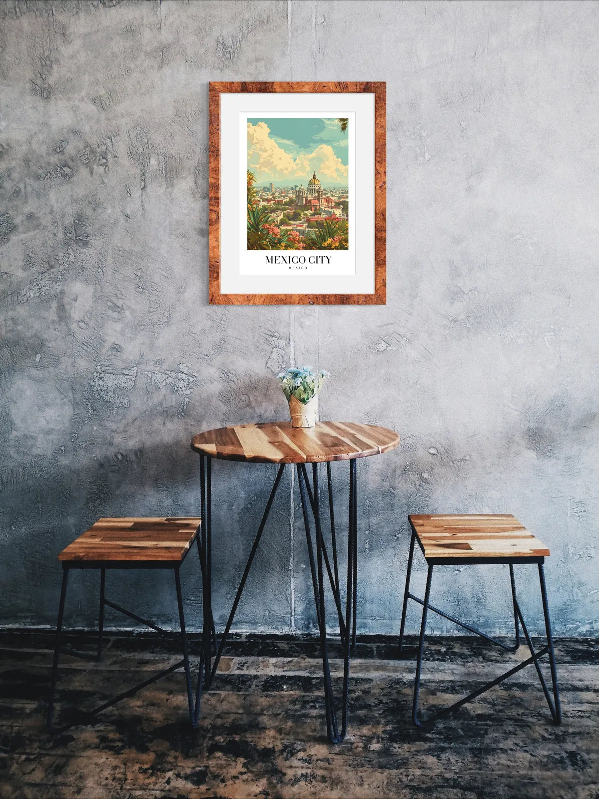 Mexico City Art Print With Bold Florals And Vibrant Skyline 2