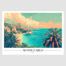 Monte Carlo Beach Art Print with Palms and Hillside Views 1