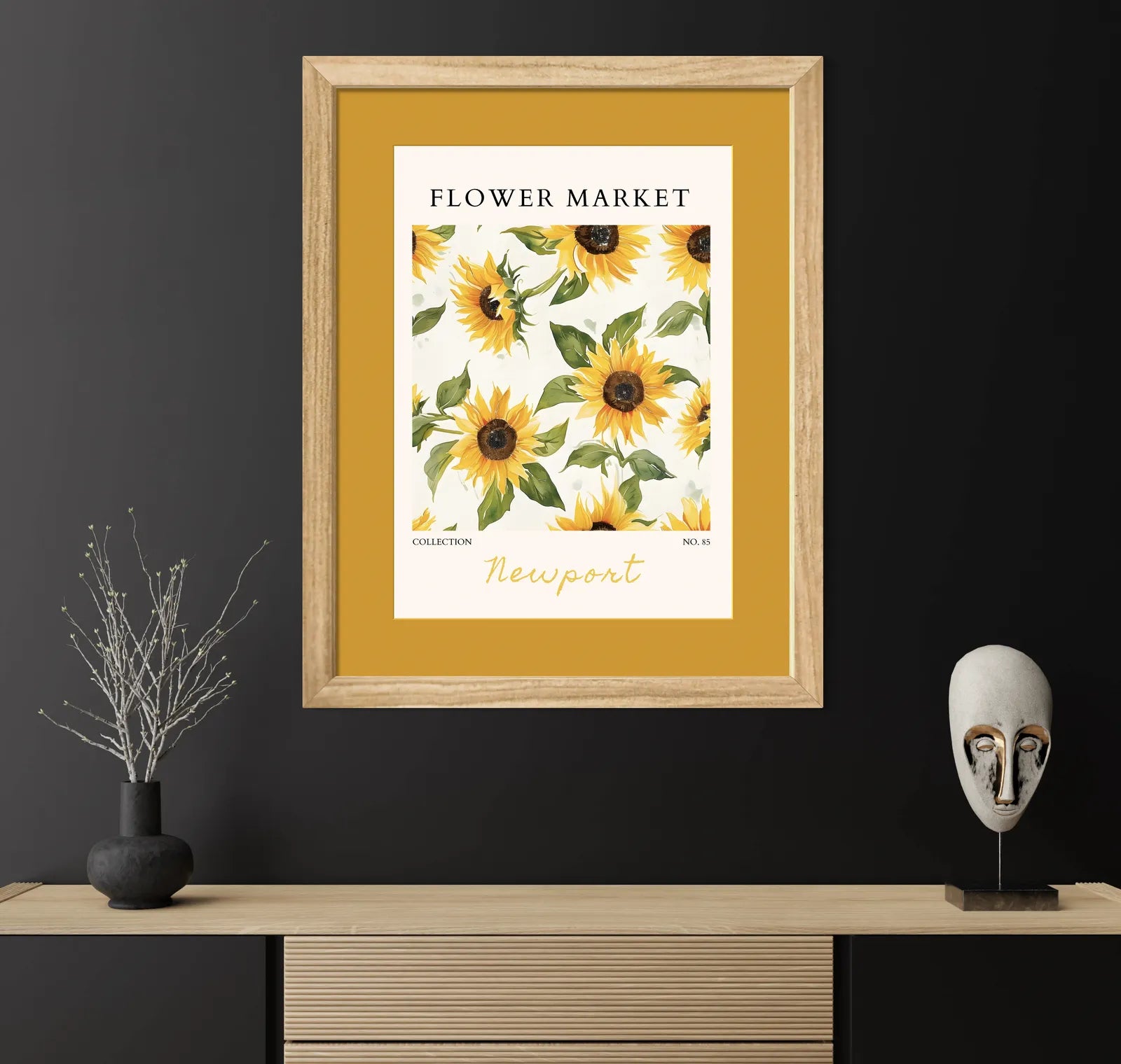 Newport Flower Market Art Print – Golden Sunflower Radiance on the Coast