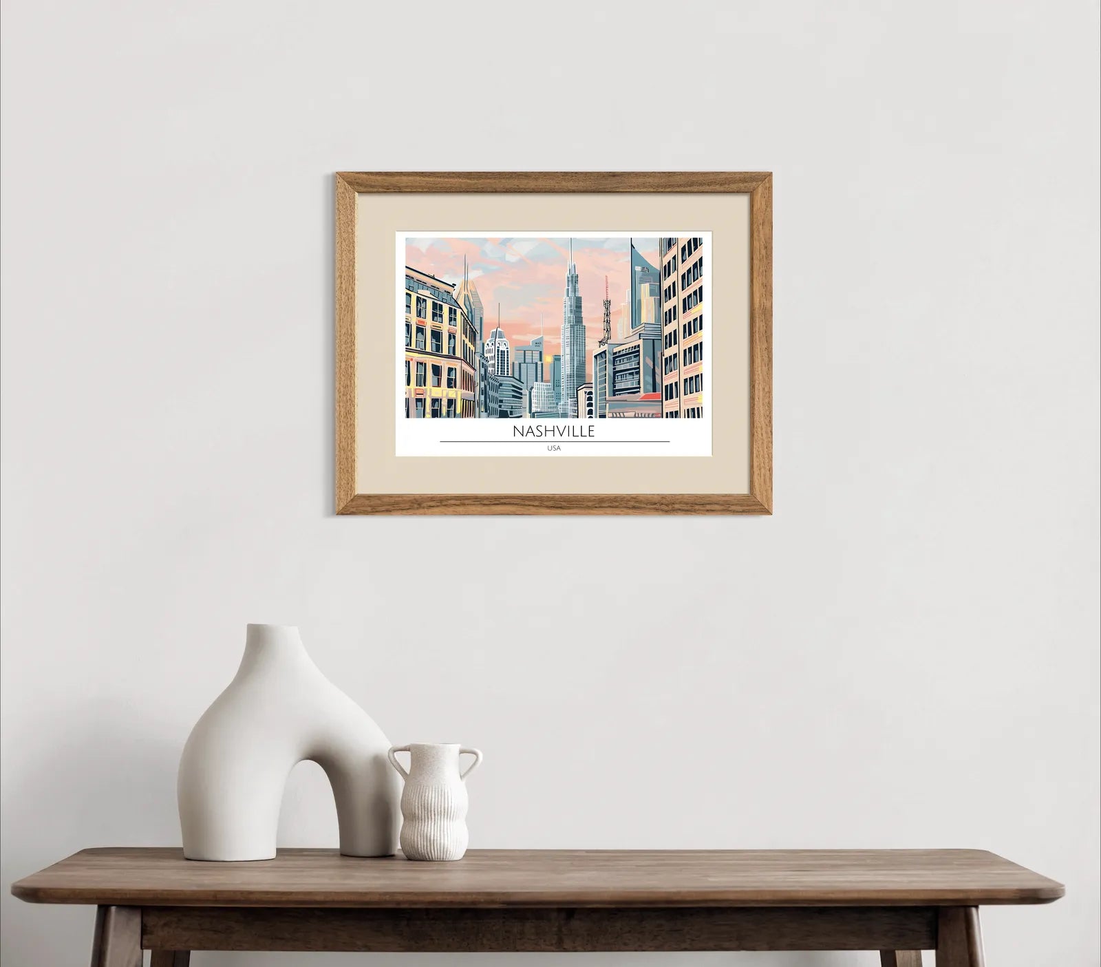 Nashville City Skyline with Skyscrapers Art Print 2